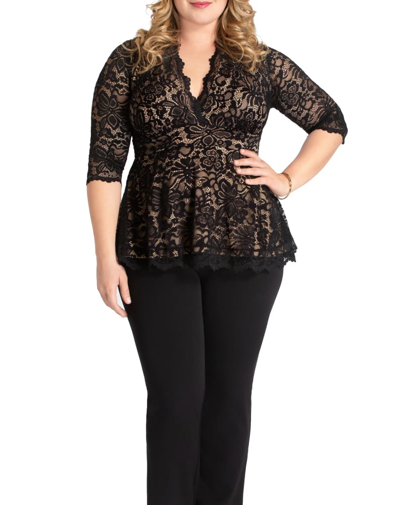 Plus Size Linden Lace Peplum Top | BLACK LACE/NUDE LINING